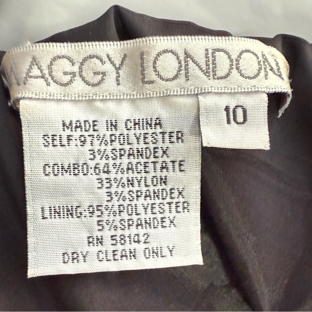 MAGGI LONDON FLORAL SHEATH COCKTAIL DRESS BLACK WHITE ROSETTE NECK SIZE 10 - Picture 9 of 9